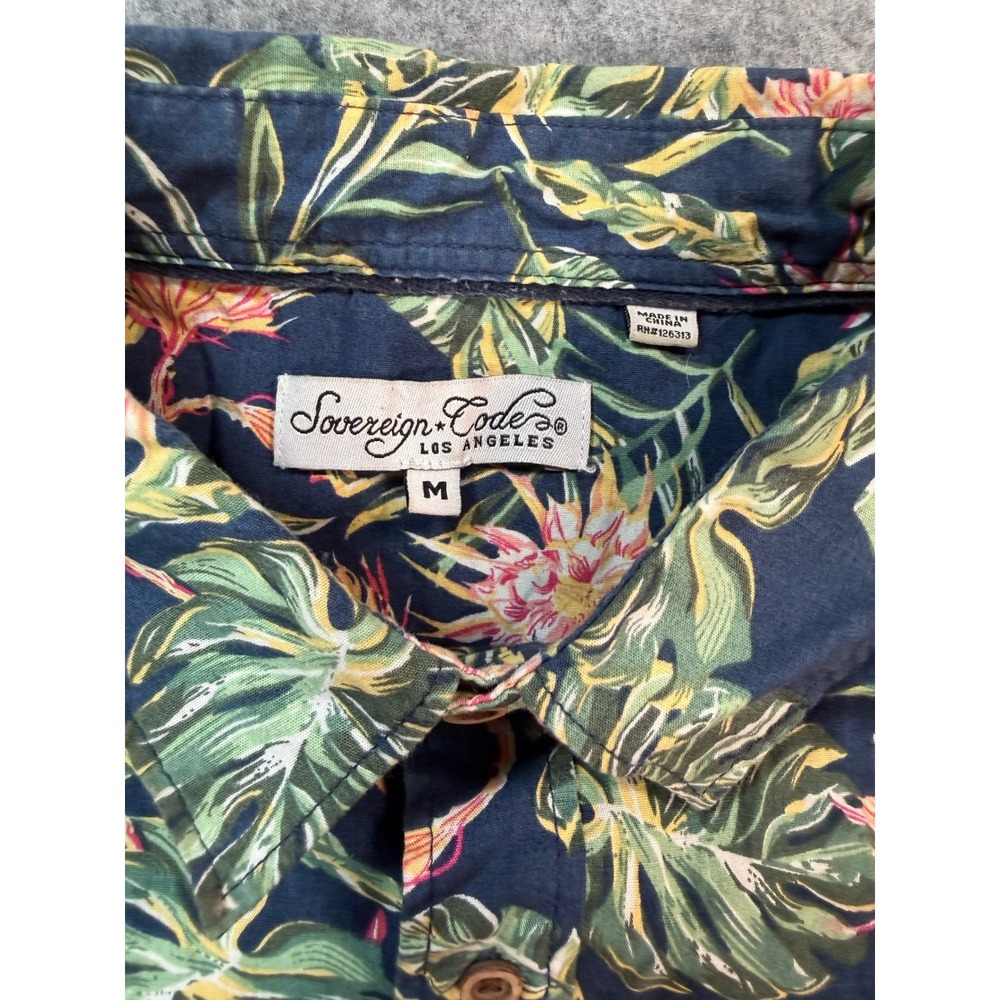 Sovereign Code Mens Medium Blue Tropical Floral Palm Leaf Short Sleeve Button Up - Picture 3 of 7